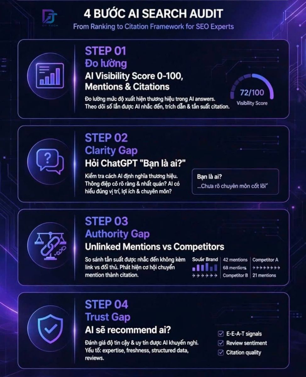 Quy trình AI Search Audit 4 bước để chiếm lĩnh Visibility